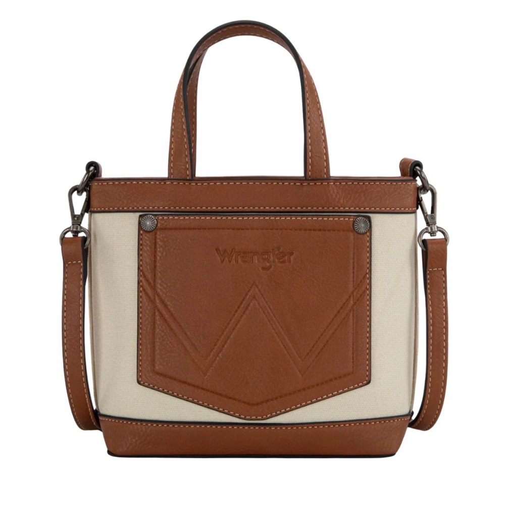 Wrangler Embossed Tan Canvas Mini Top Handle Crossbody Tote                  NWT - Picture 2 of 4